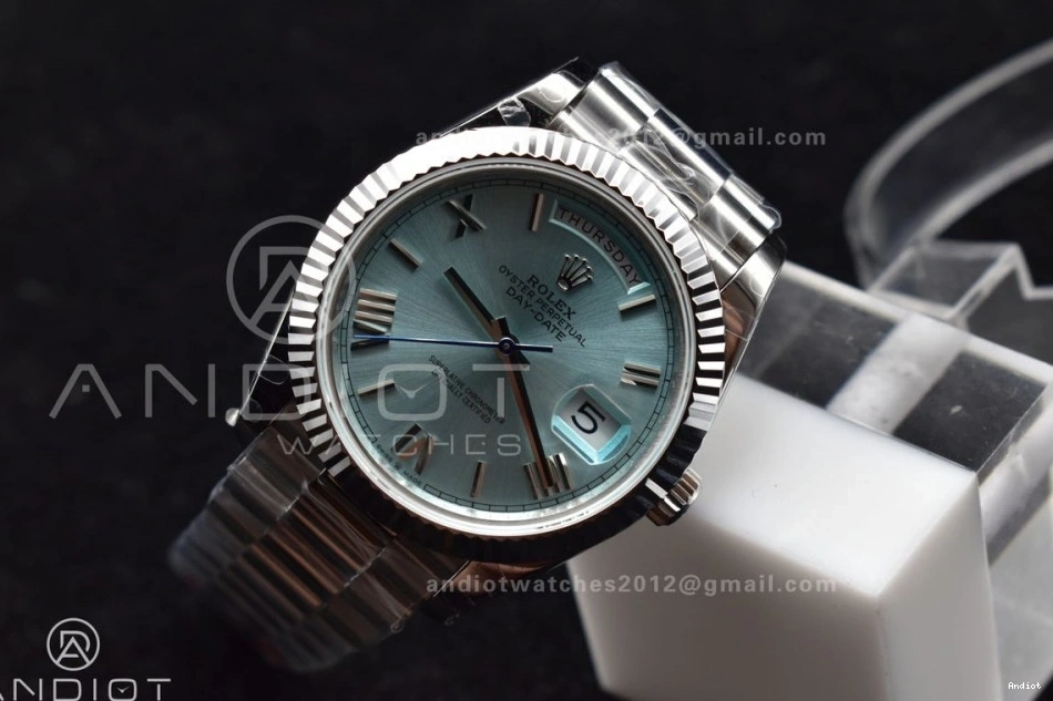 904L 40 Iced Roman Markers On Dial President Steel SS DayDate GMF Bracelet Blue A3255 V2 0123